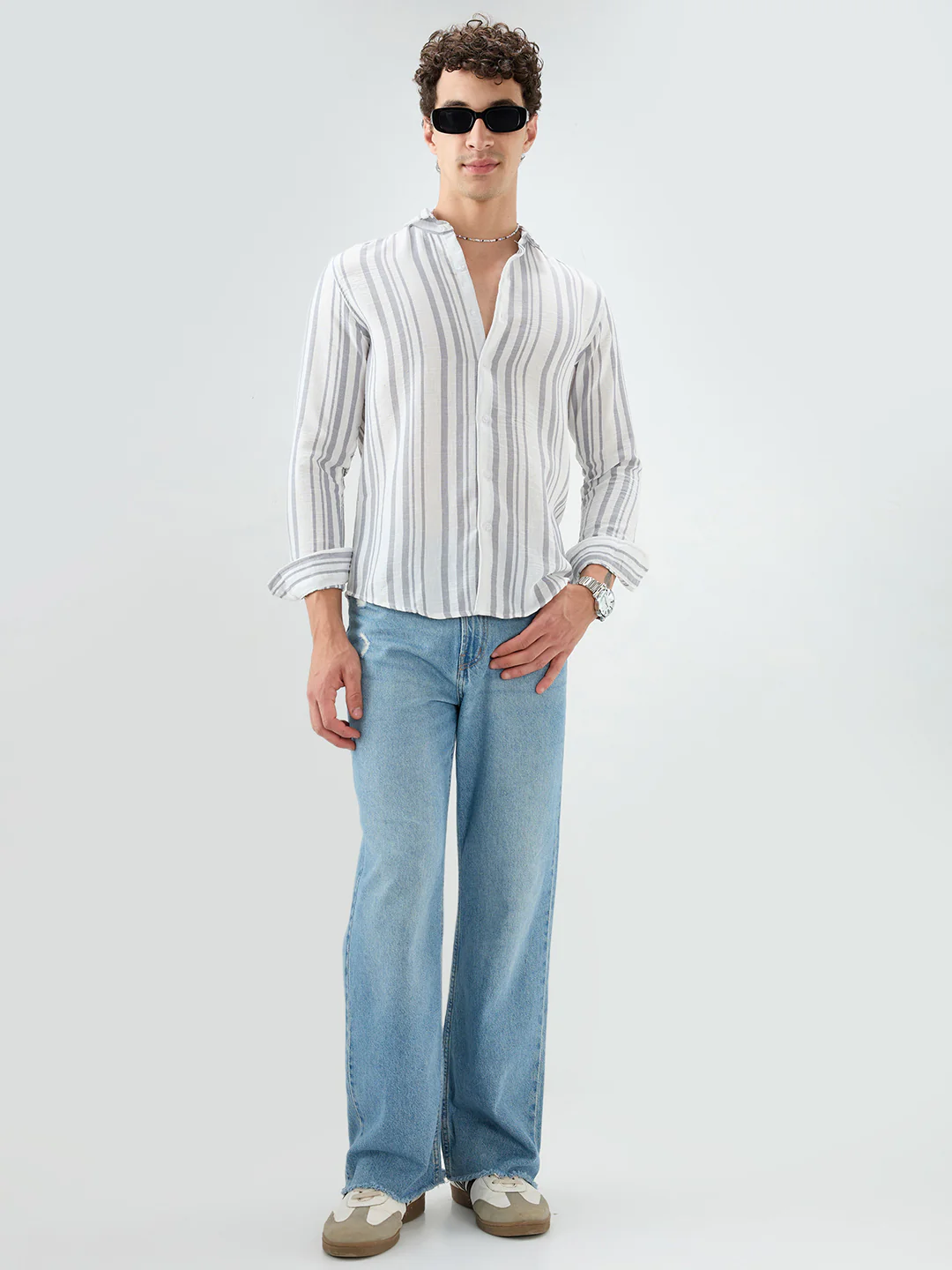 Ash Grey Vertical Striped Lightweight Shirt - Image 8