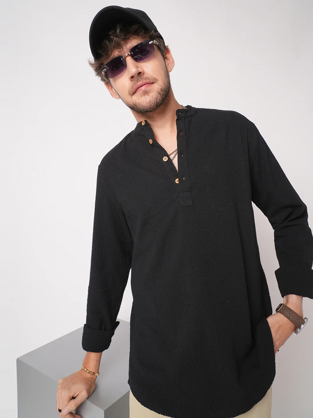Ash Pinbar Black Seersucker Kurta - Image 4