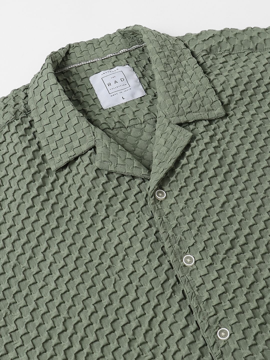 Asparagus Green Embossed Patterned Oversized Shirt - Image 3