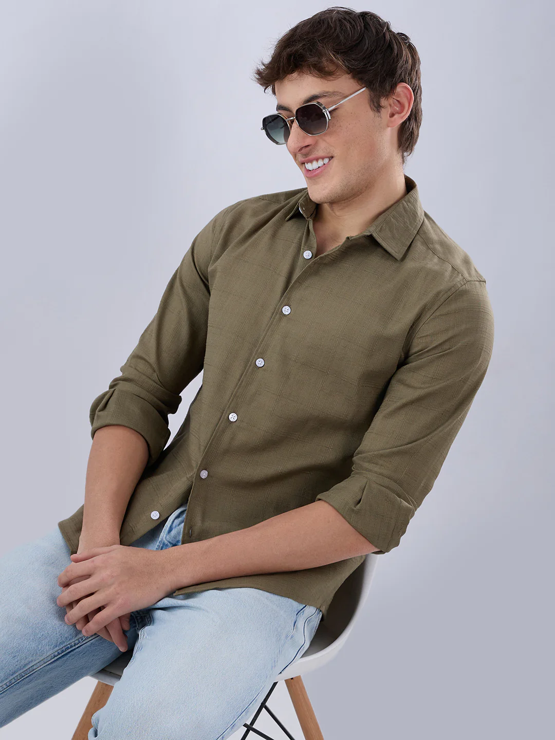 Asparagus Green Textured Weave Shirt - Image 2