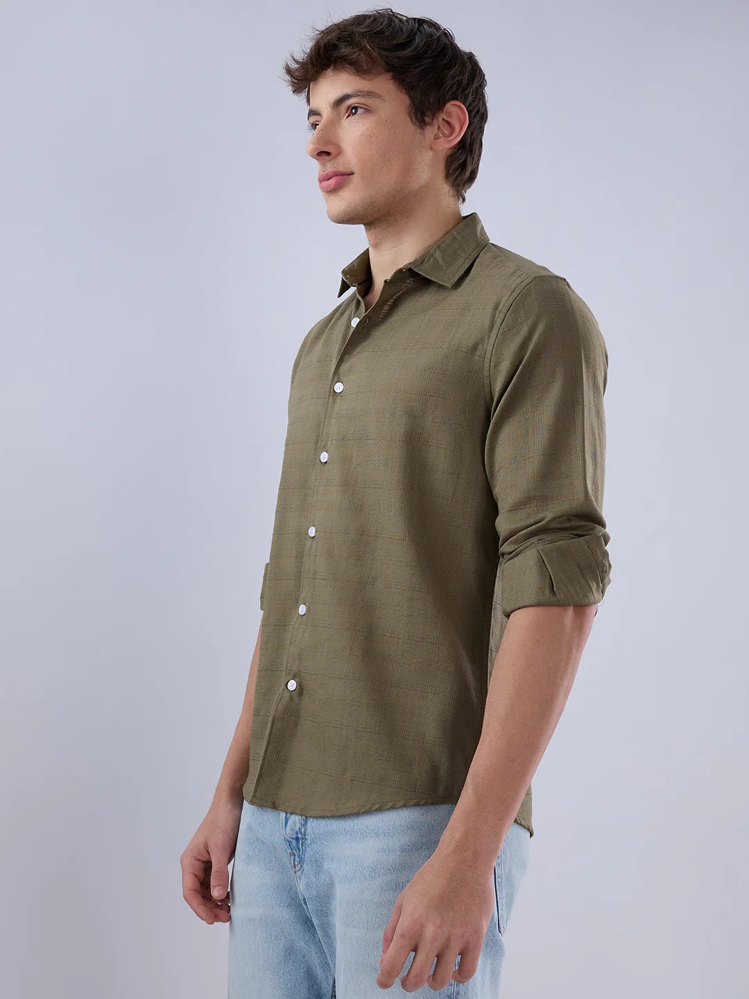 Asparagus Green Textured Weave Shirt - Image 5