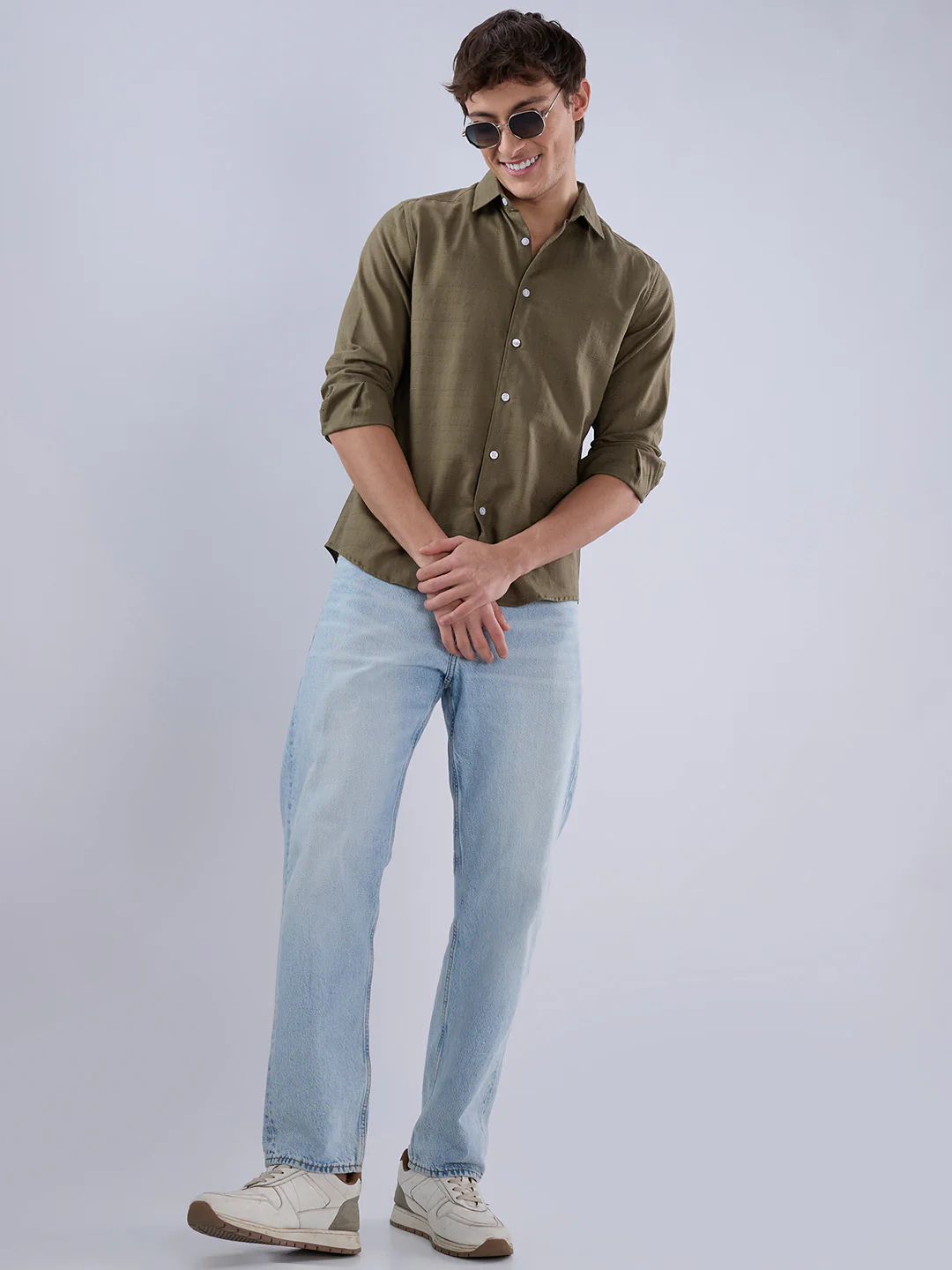 Asparagus Green Textured Weave Shirt - Image 7