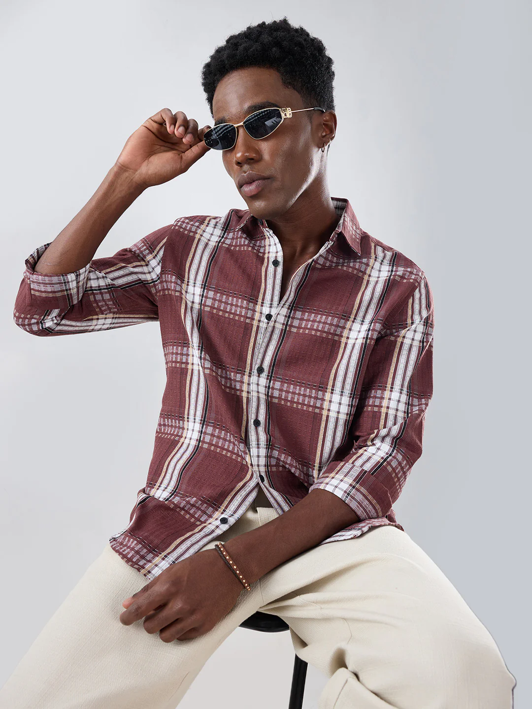 Autumn Brew Soft Textured Checks Maroon Shirt - Image 2