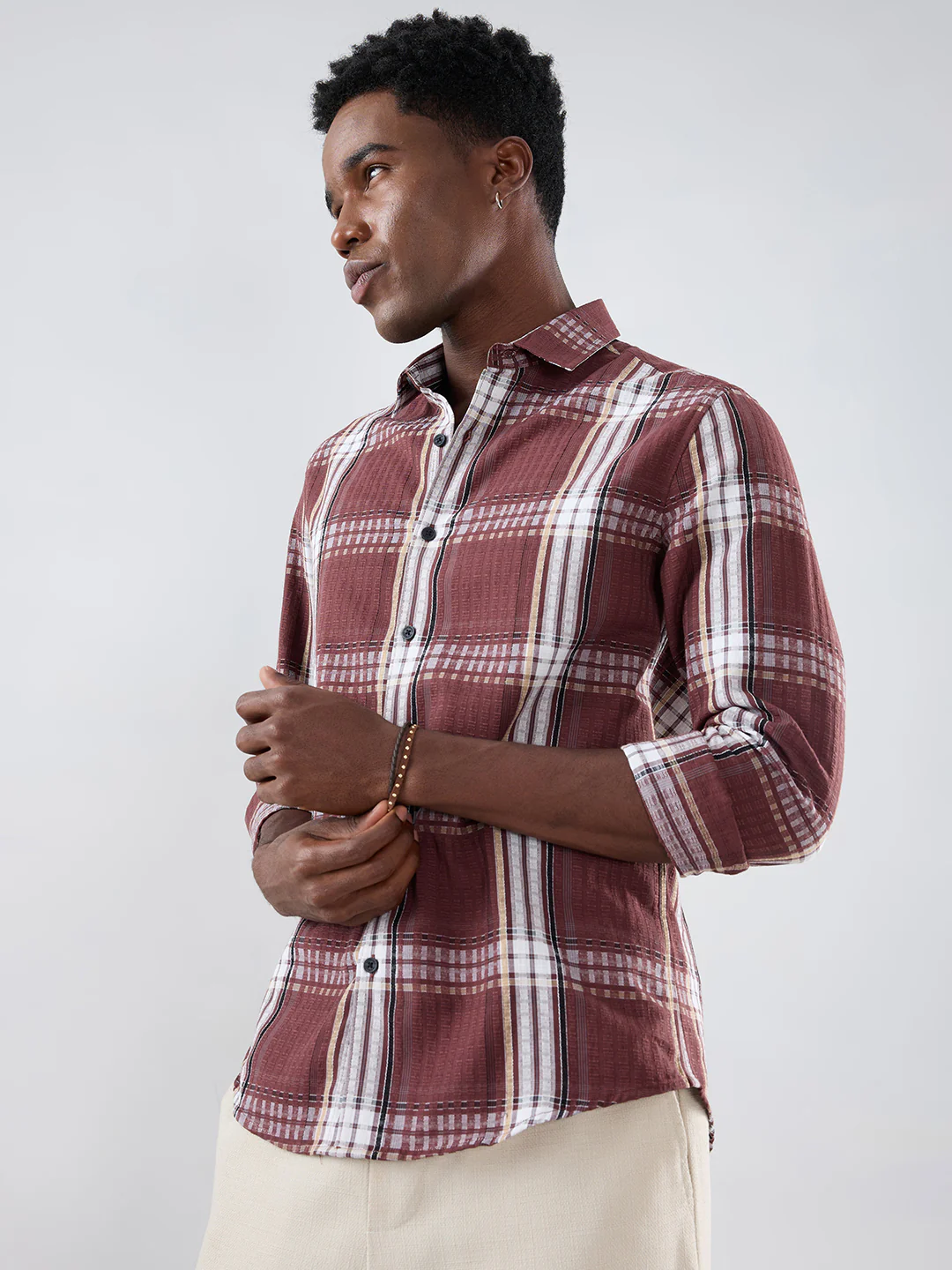 Autumn Brew Soft Textured Checks Maroon Shirt - Image 5