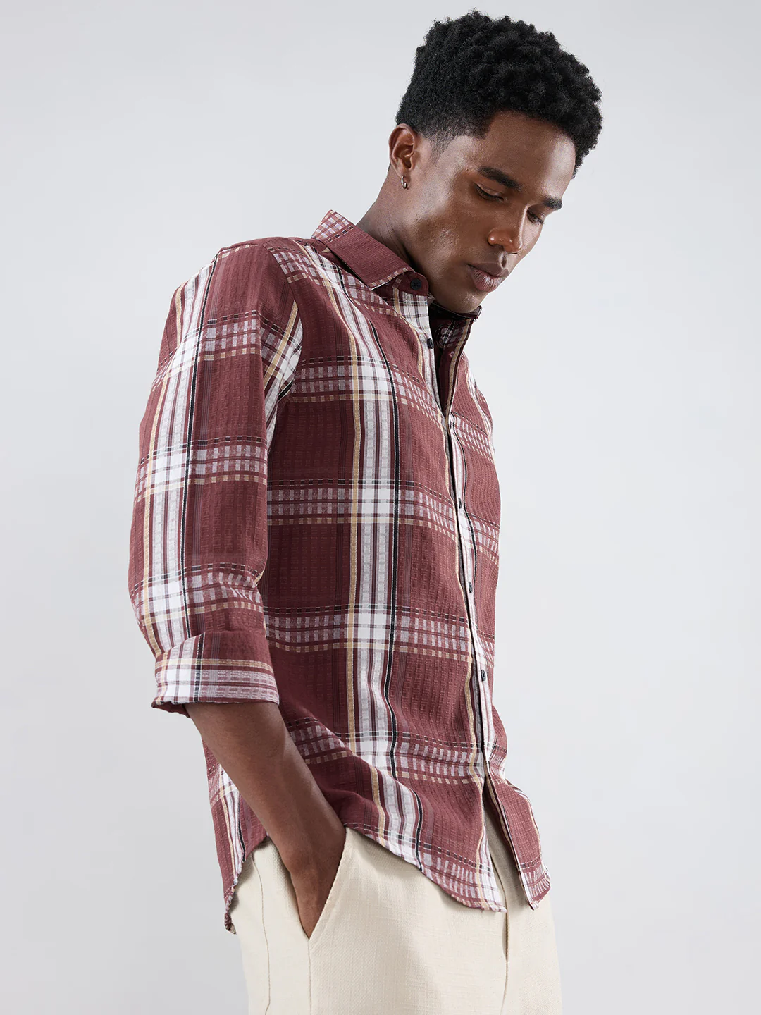Autumn Brew Soft Textured Checks Maroon Shirt - Image 6