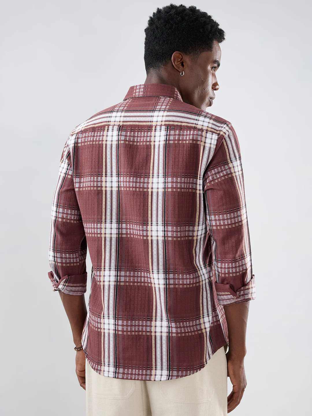 Autumn Brew Soft Textured Checks Maroon Shirt - Image 7