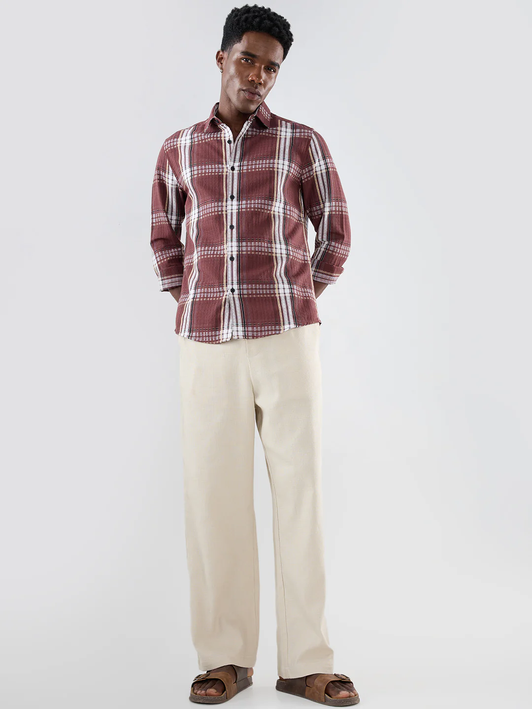 Autumn Brew Soft Textured Checks Maroon Shirt - Image 8