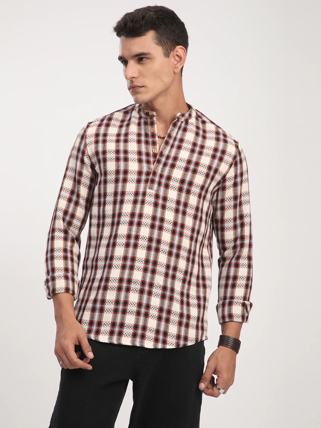 Autumn Grid Multicolor Checks Kurta - Image 4