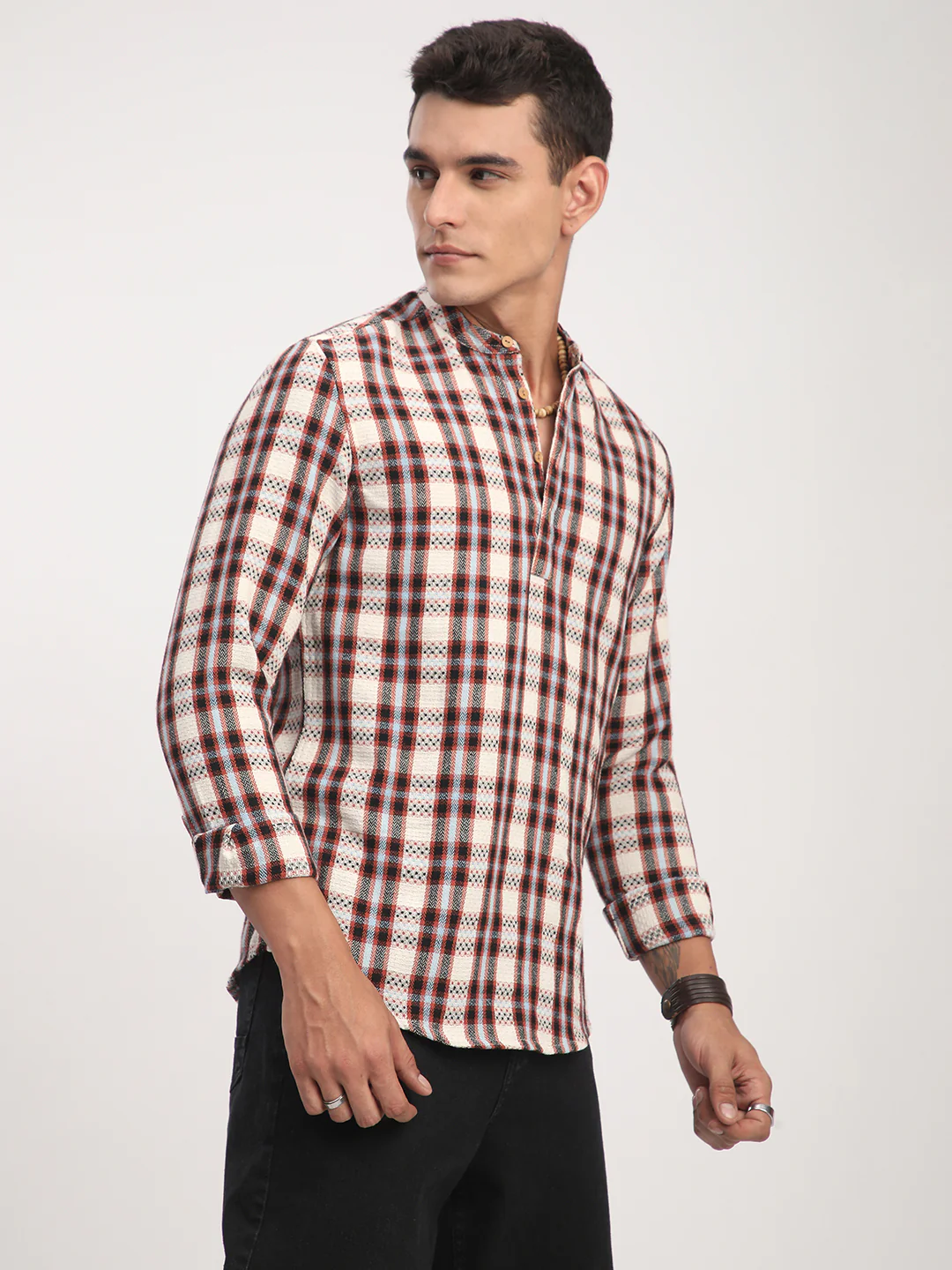 Autumn Grid Multicolor Checks Kurta - Image 5