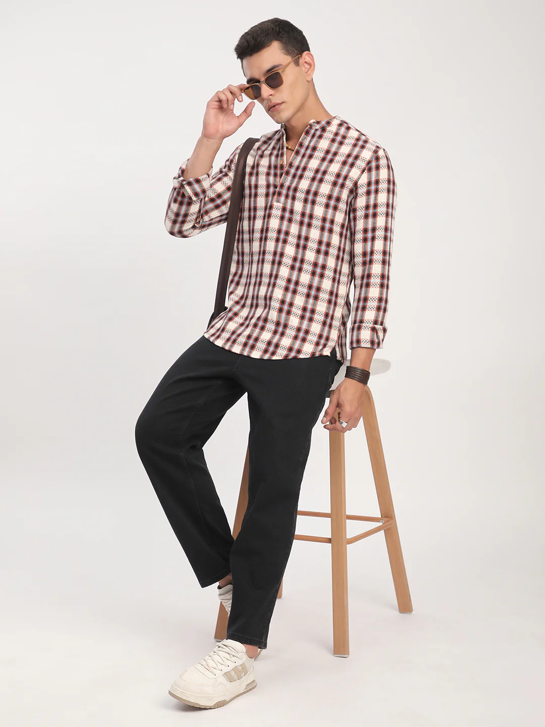 Autumn Grid Multicolor Checks Kurta - Image 7