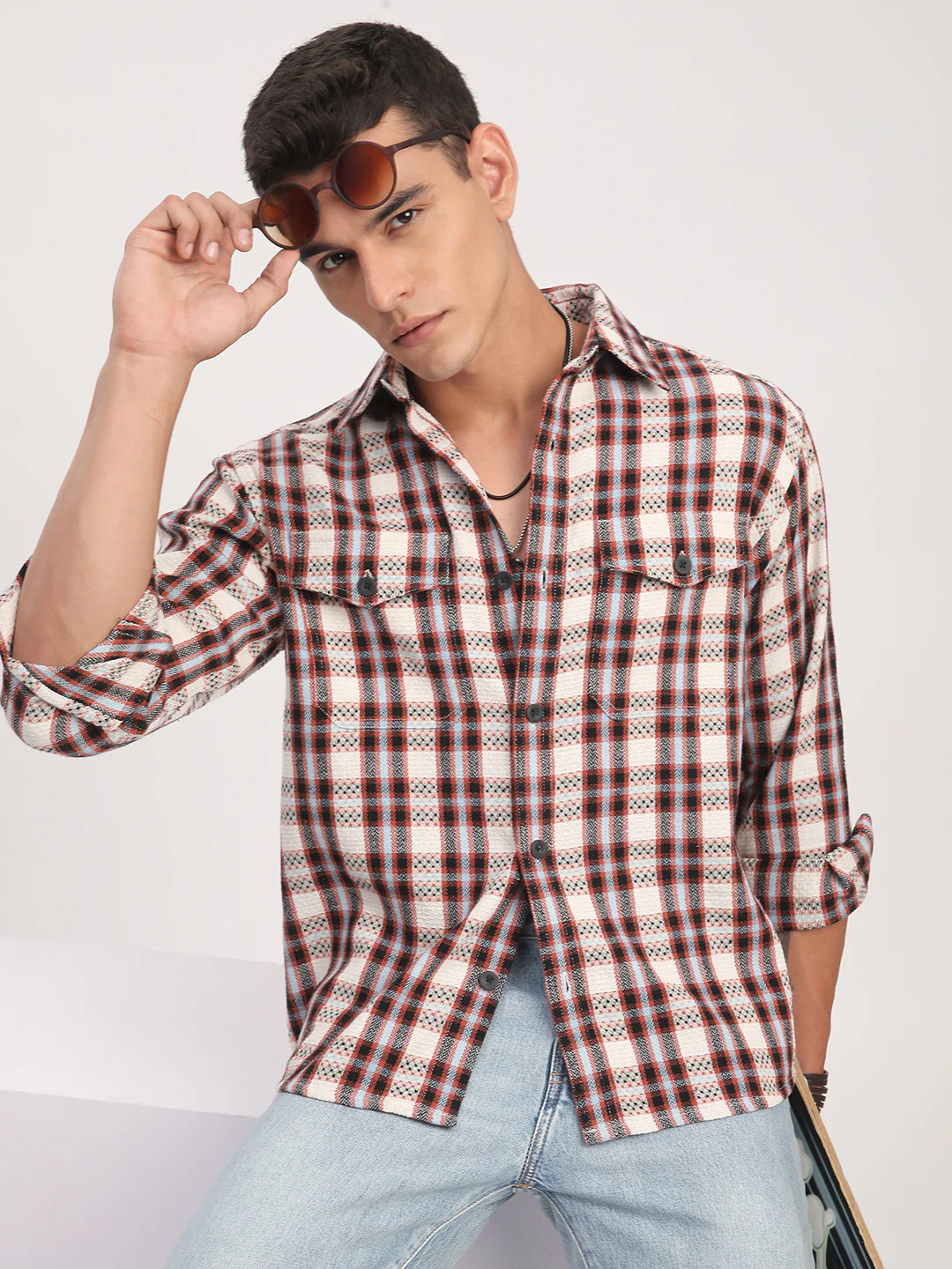 Autumn Grid Multicolour Checks Double Pocket Shirt