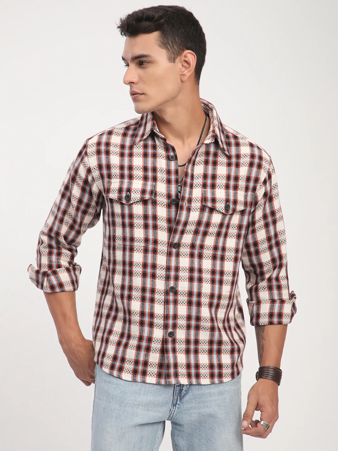 Autumn Grid Multicolour Checks Double Pocket Shirt - Image 4