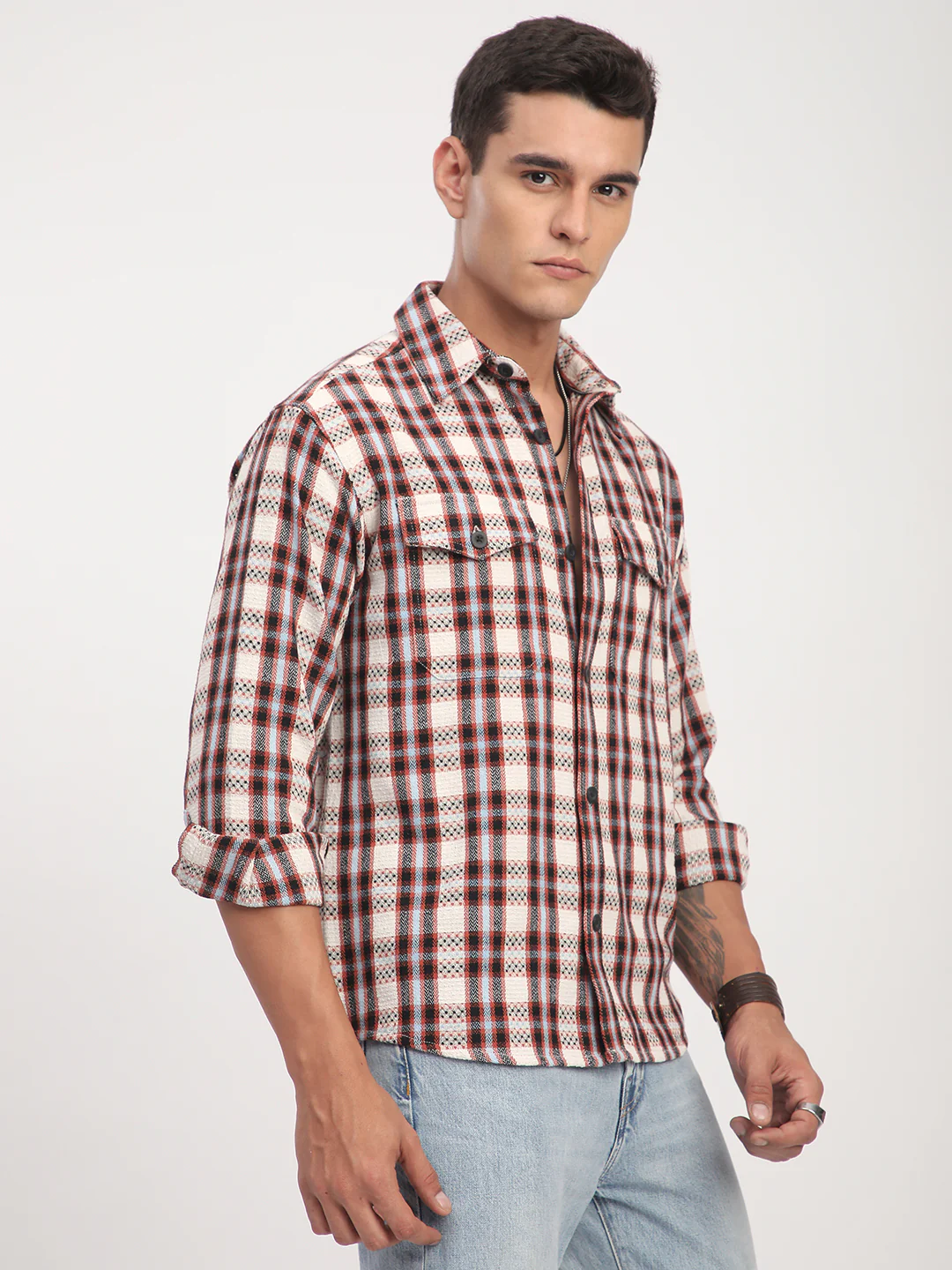 Autumn Grid Multicolour Checks Double Pocket Shirt - Image 5