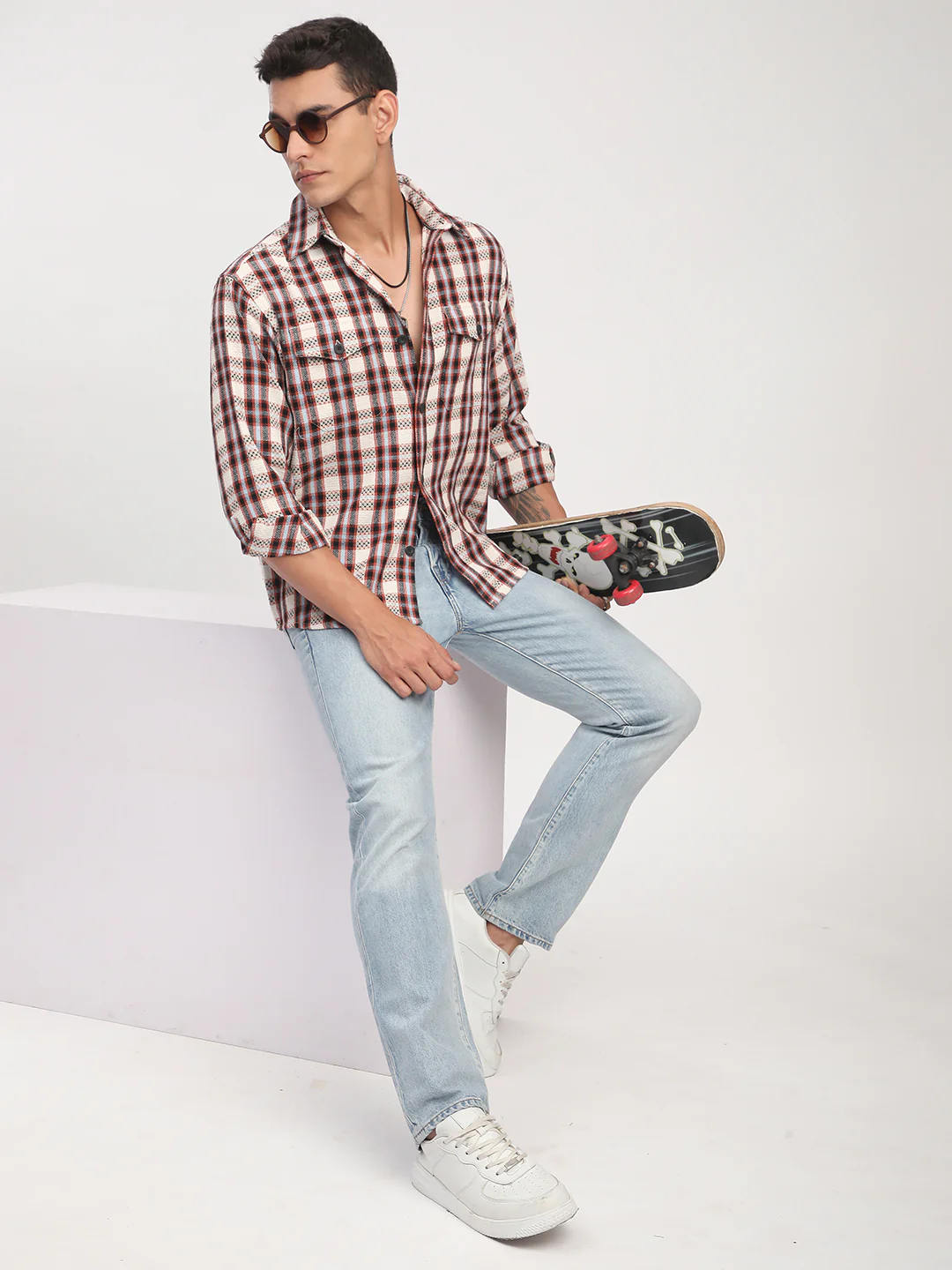Autumn Grid Multicolour Checks Double Pocket Shirt - Image 7