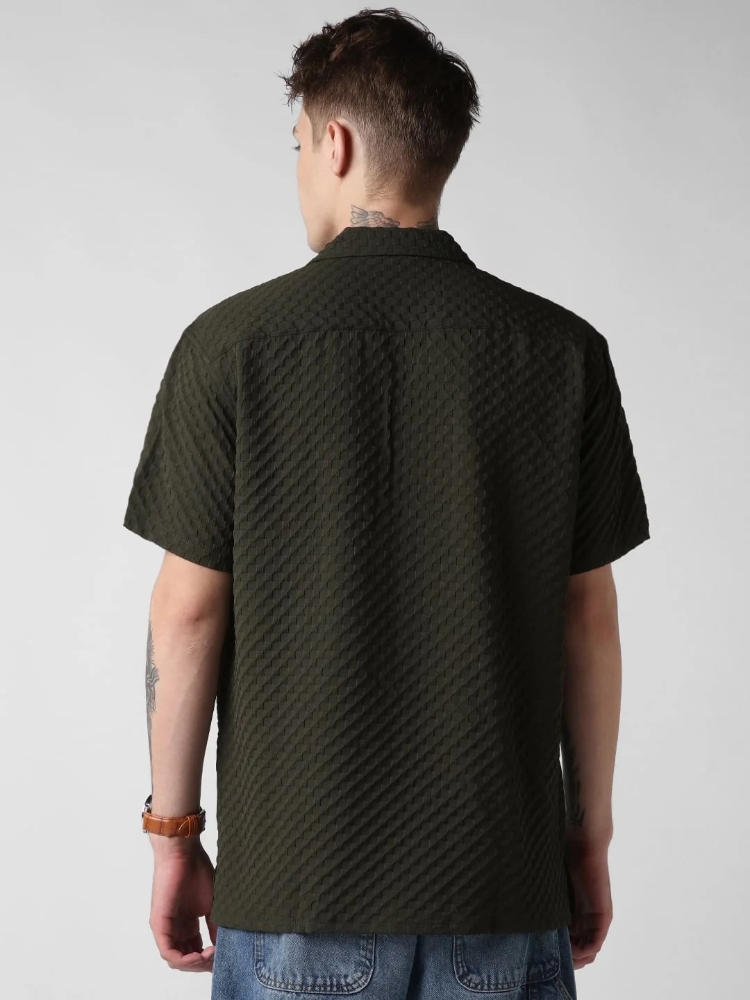Avocado Green Embossed Patterned Oversized Shirt - Image 6