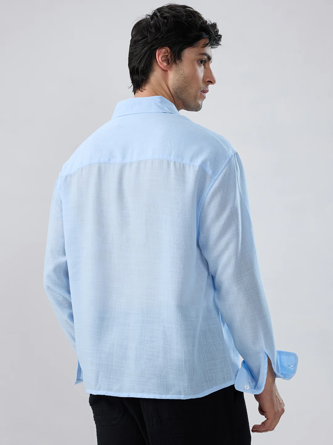 Baby Blue Slub Textured Boxy Fit Crop Shirt - Image 7