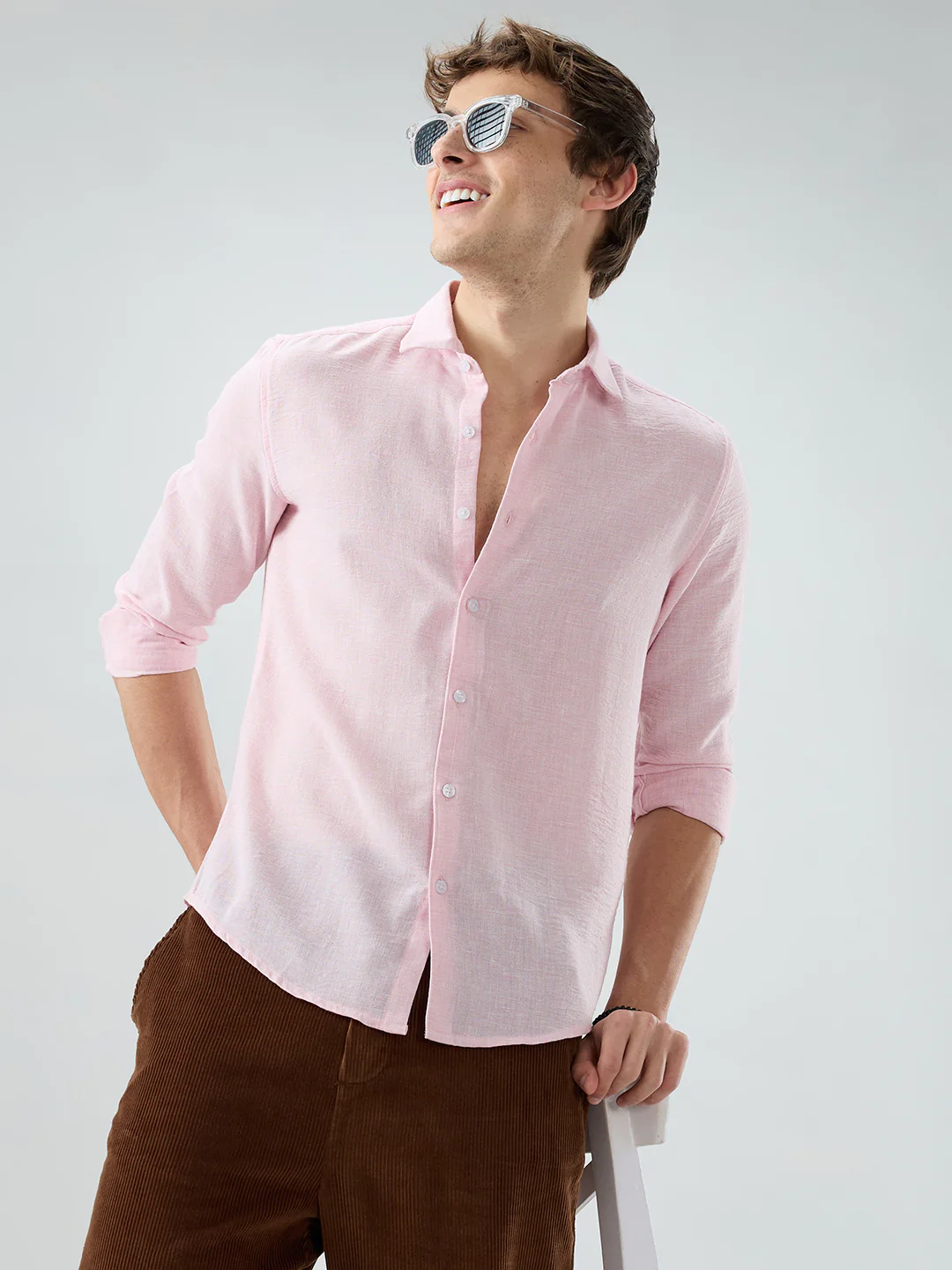 Baby Pink Crinkled Textured Shirt - Image 4