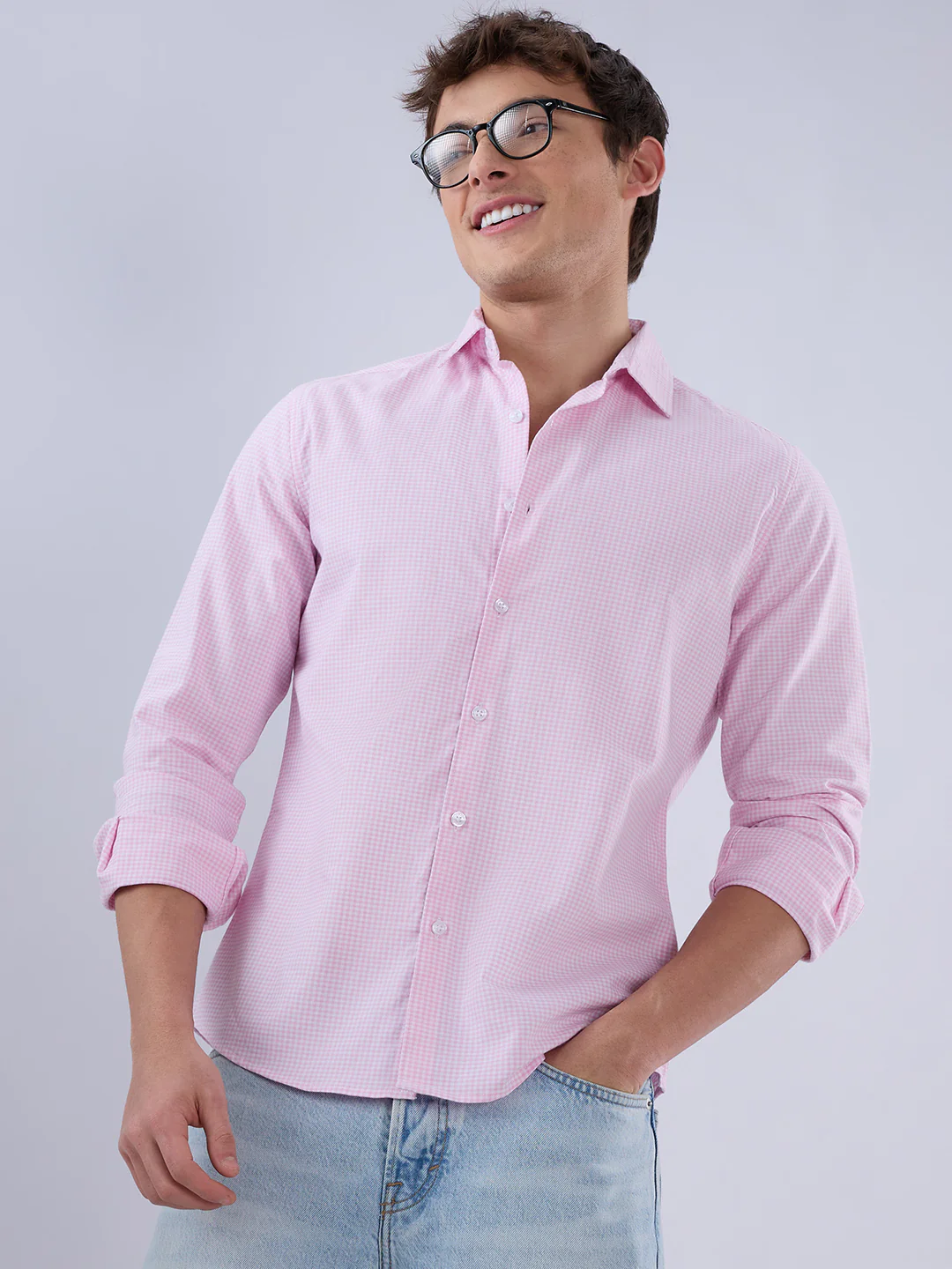 Baby Pink & White Tiny Checkered Oxford Shirt - Image 2