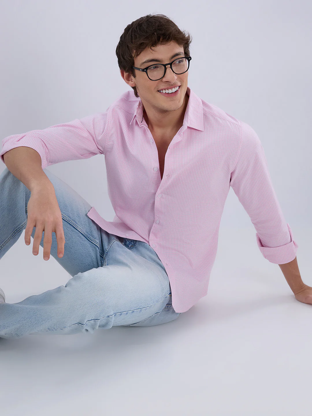 Baby Pink & White Tiny Checkered Oxford Shirt - Image 4