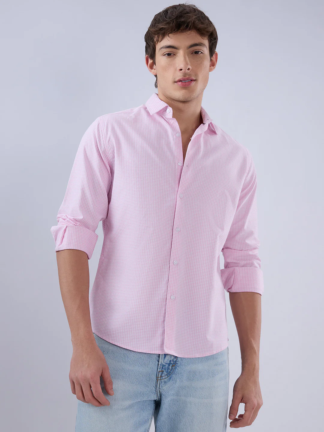 Baby Pink & White Tiny Checkered Oxford Shirt - Image 5