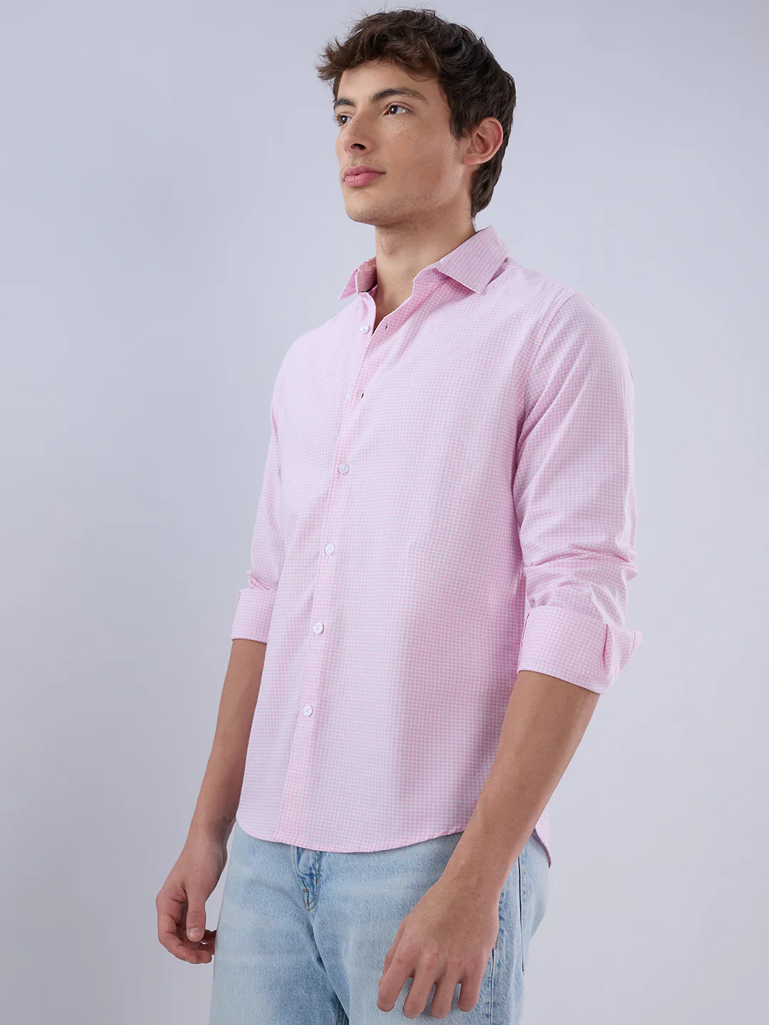 Baby Pink & White Tiny Checkered Oxford Shirt - Image 6