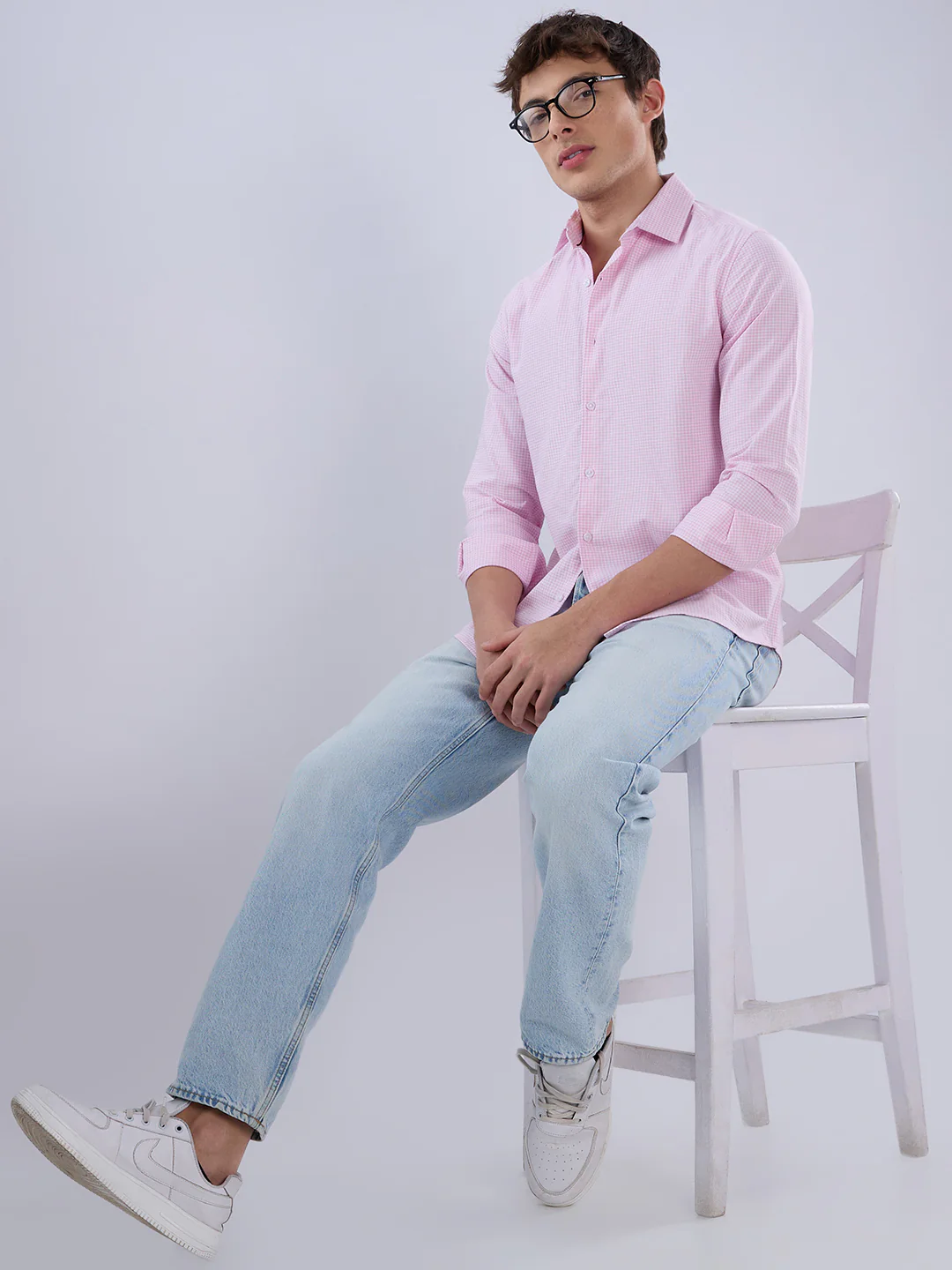 Baby Pink & White Tiny Checkered Oxford Shirt - Image 8