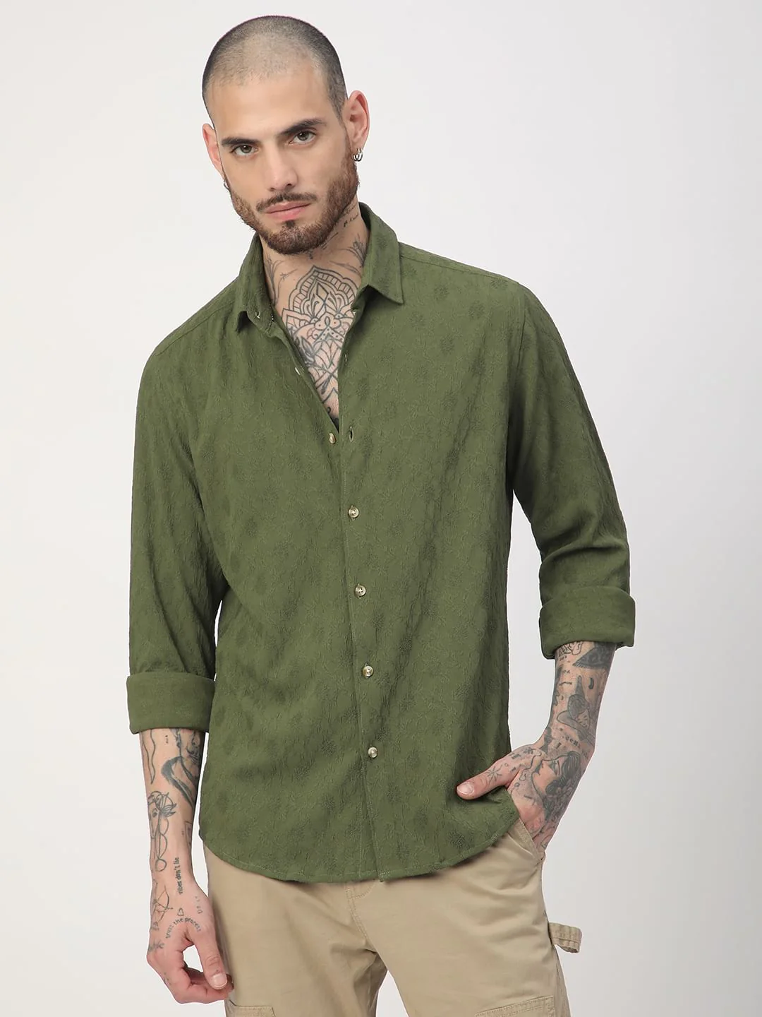 Basil Green Botanical Jacquard Shirt - Image 4