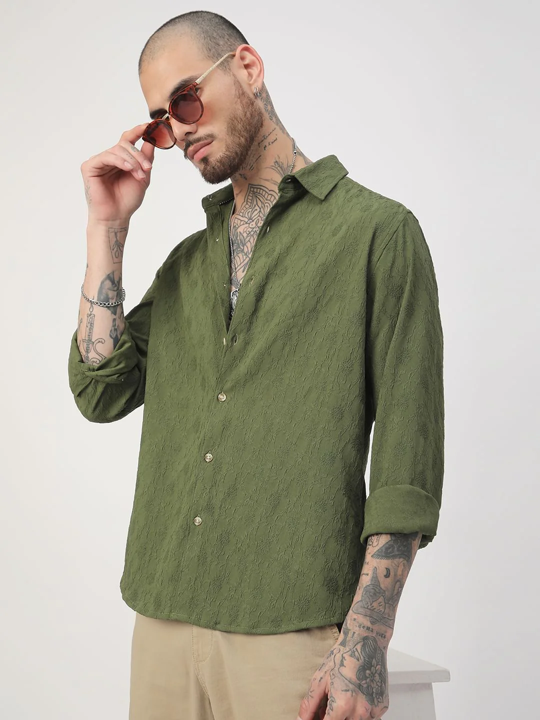 Basil Green Botanical Jacquard Shirt - Image 5