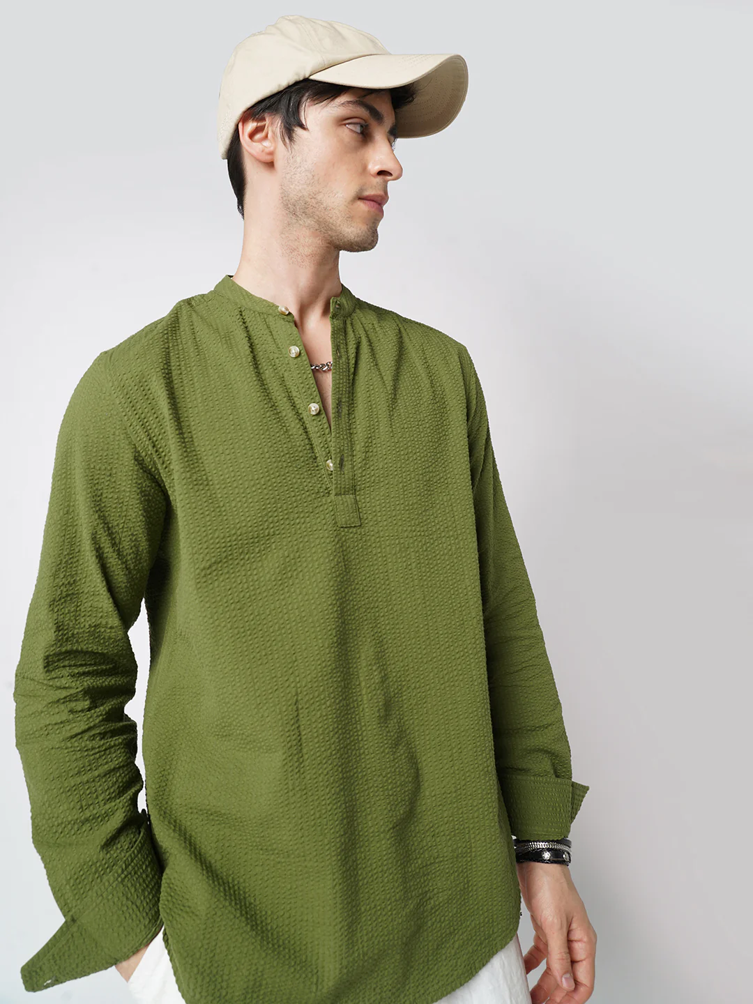 Basil Green Seersucker Kurta - Image 4
