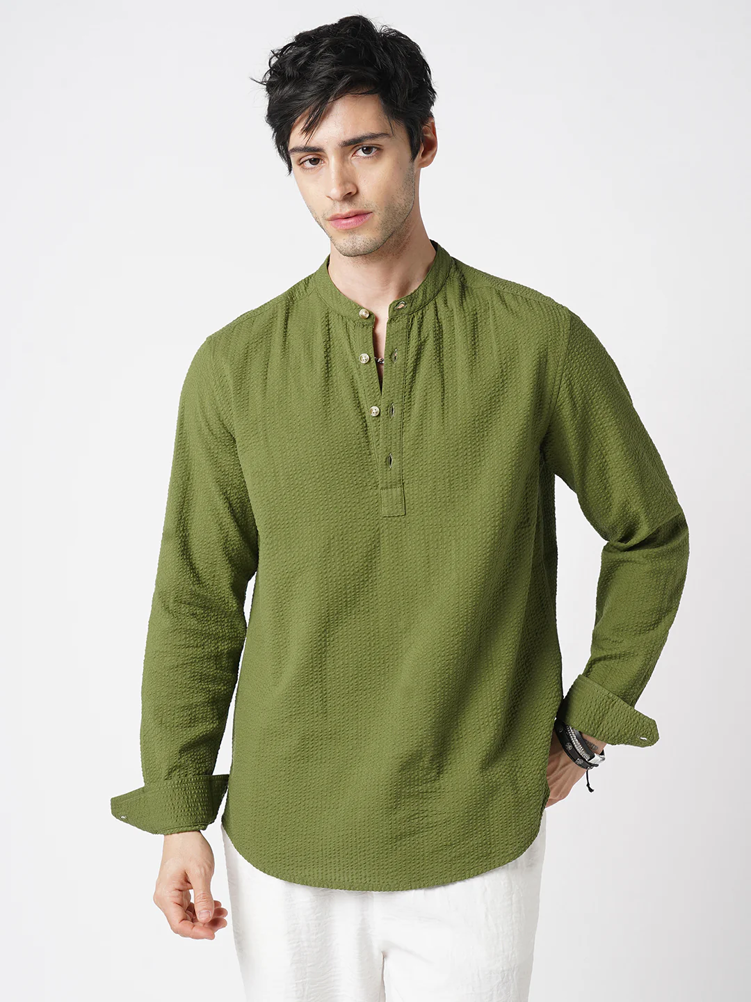 Basil Green Seersucker Kurta - Image 5