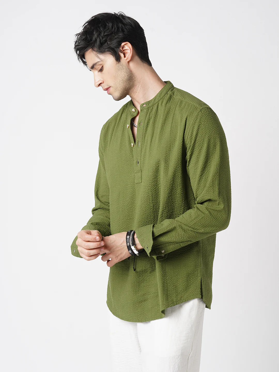 Basil Green Seersucker Kurta - Image 6