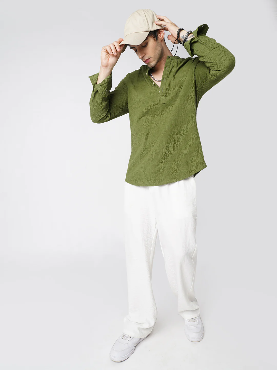 Basil Green Seersucker Kurta - Image 8