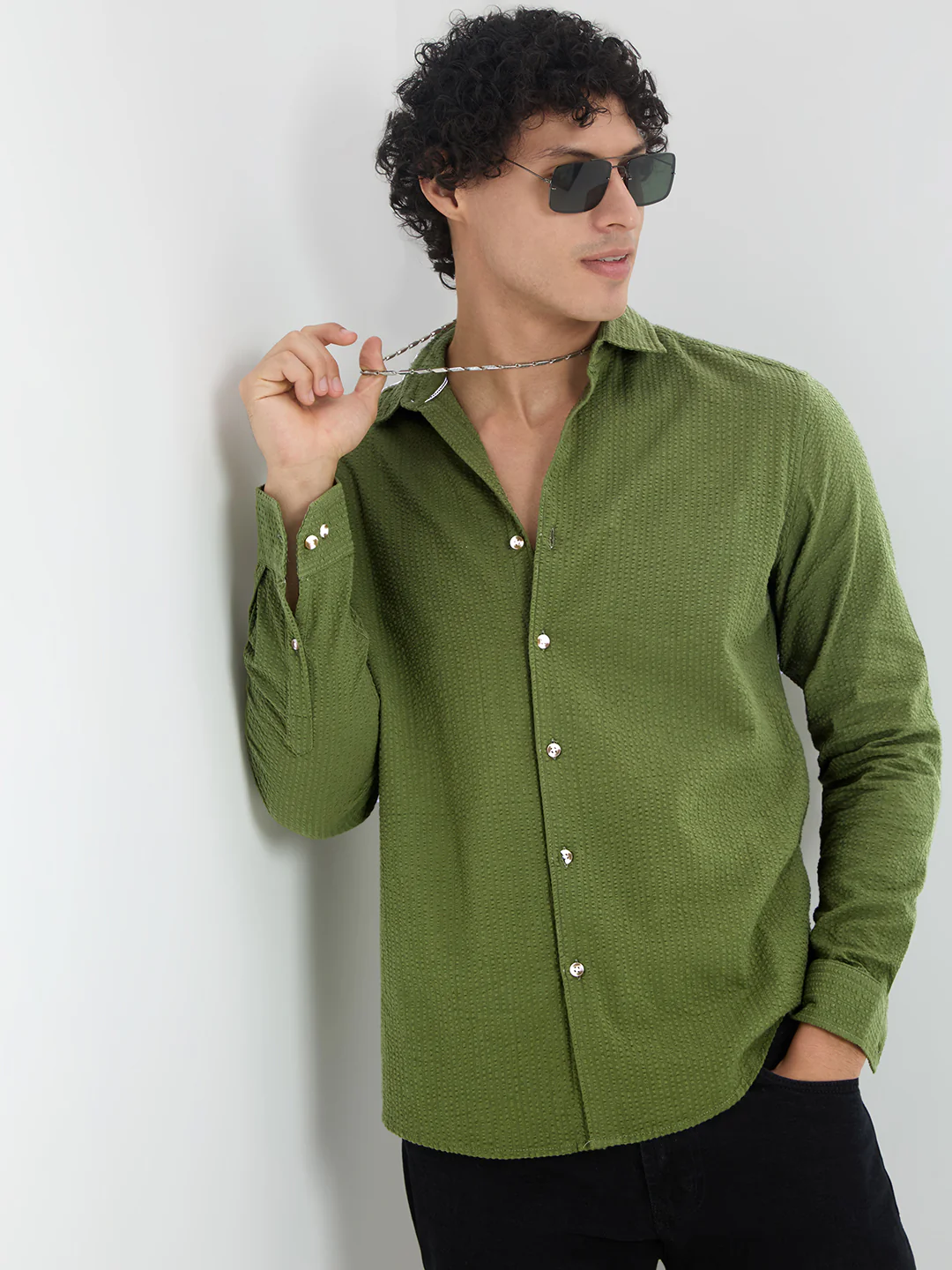 Basil Green Seersucker Shirt - Image 2