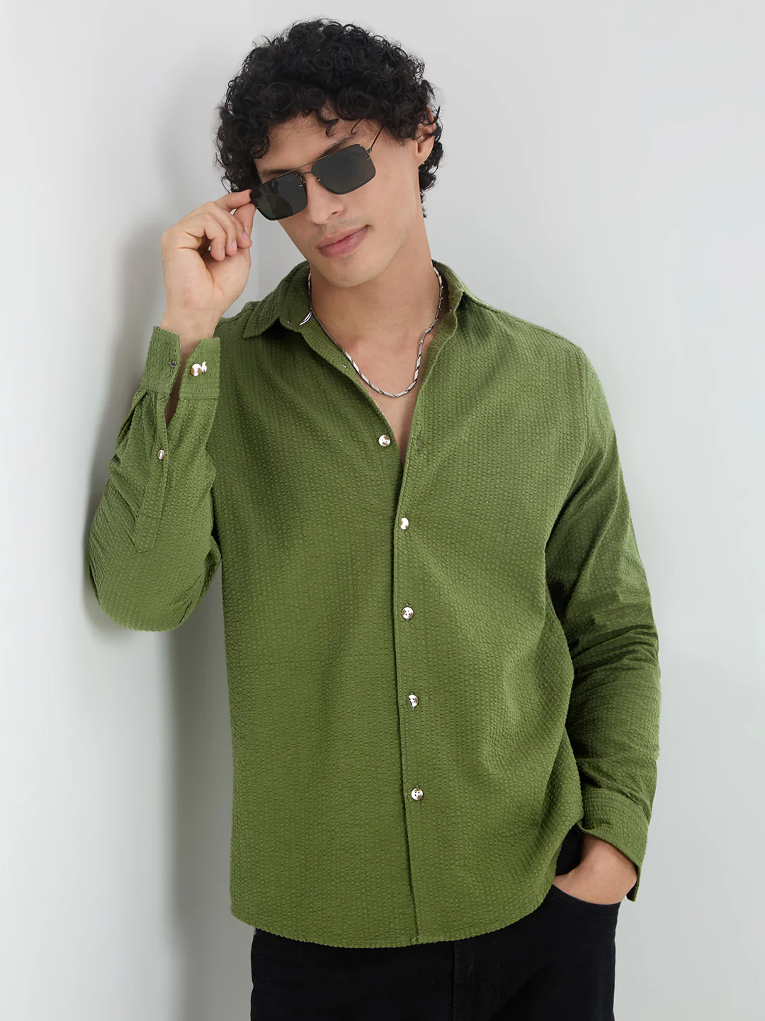 Basil Green Seersucker Shirt - Image 4