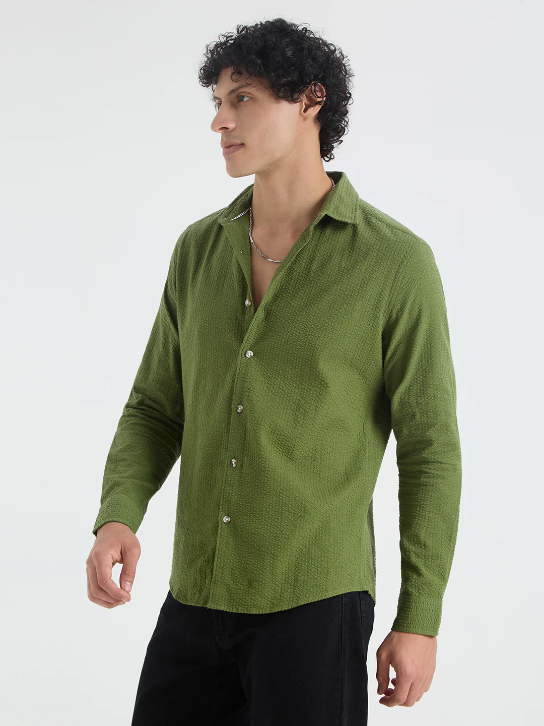 Basil Green Seersucker Shirt - Image 6