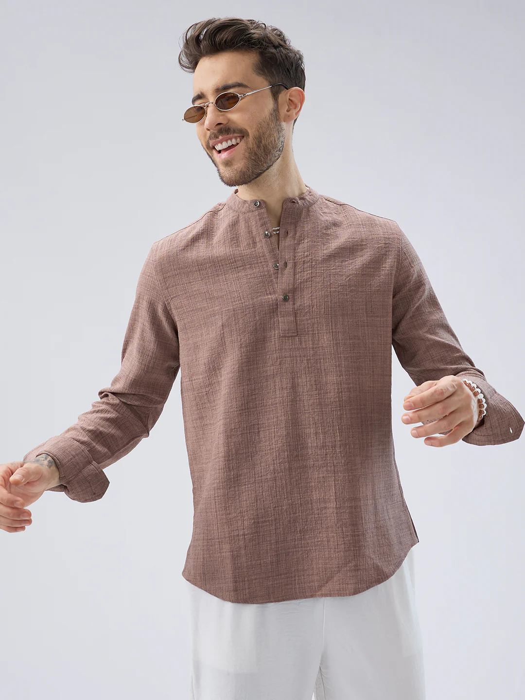 Beaver Brown Slub Textured Kurta - Image 2