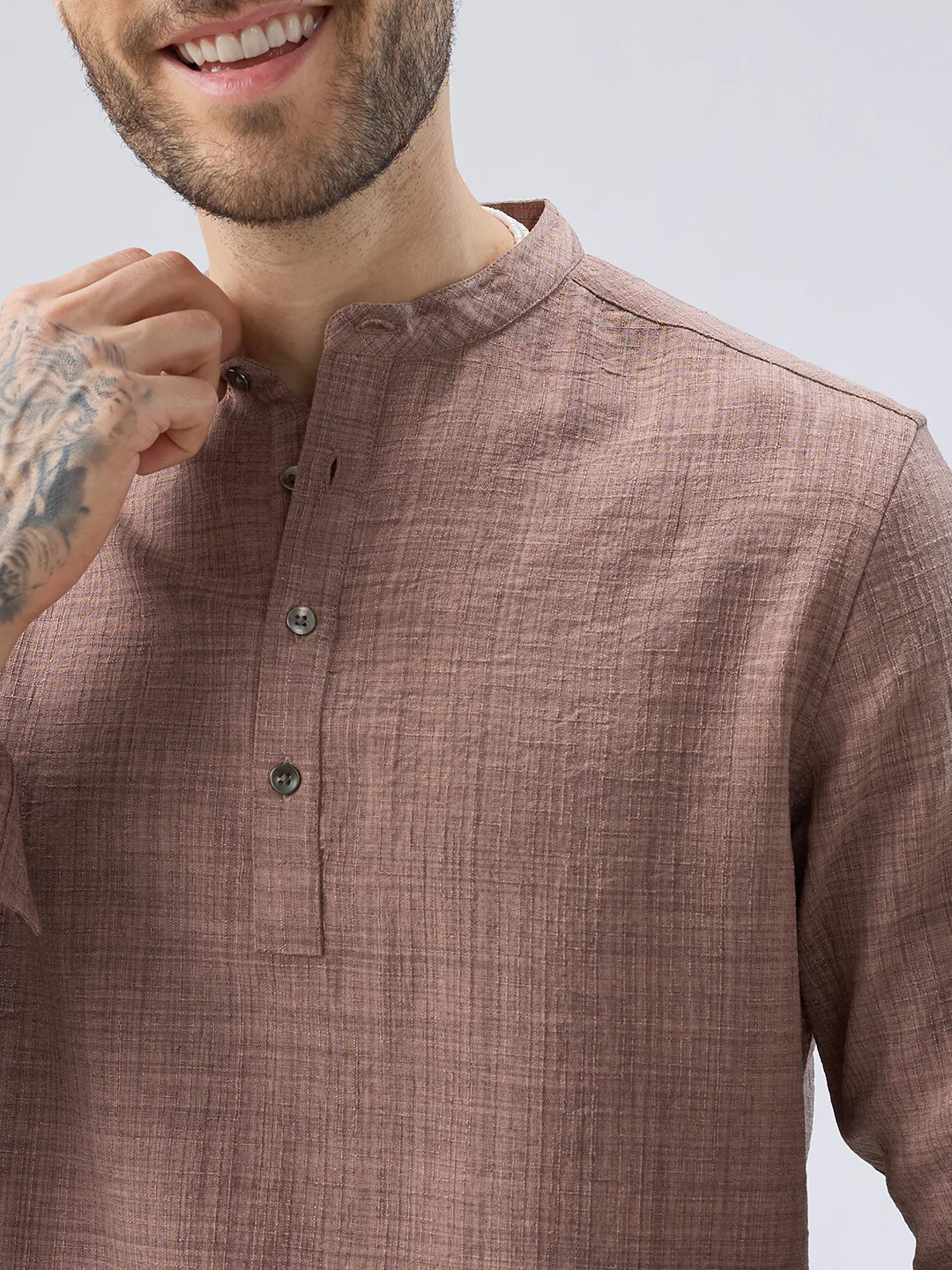 Beaver Brown Slub Textured Kurta - Image 3