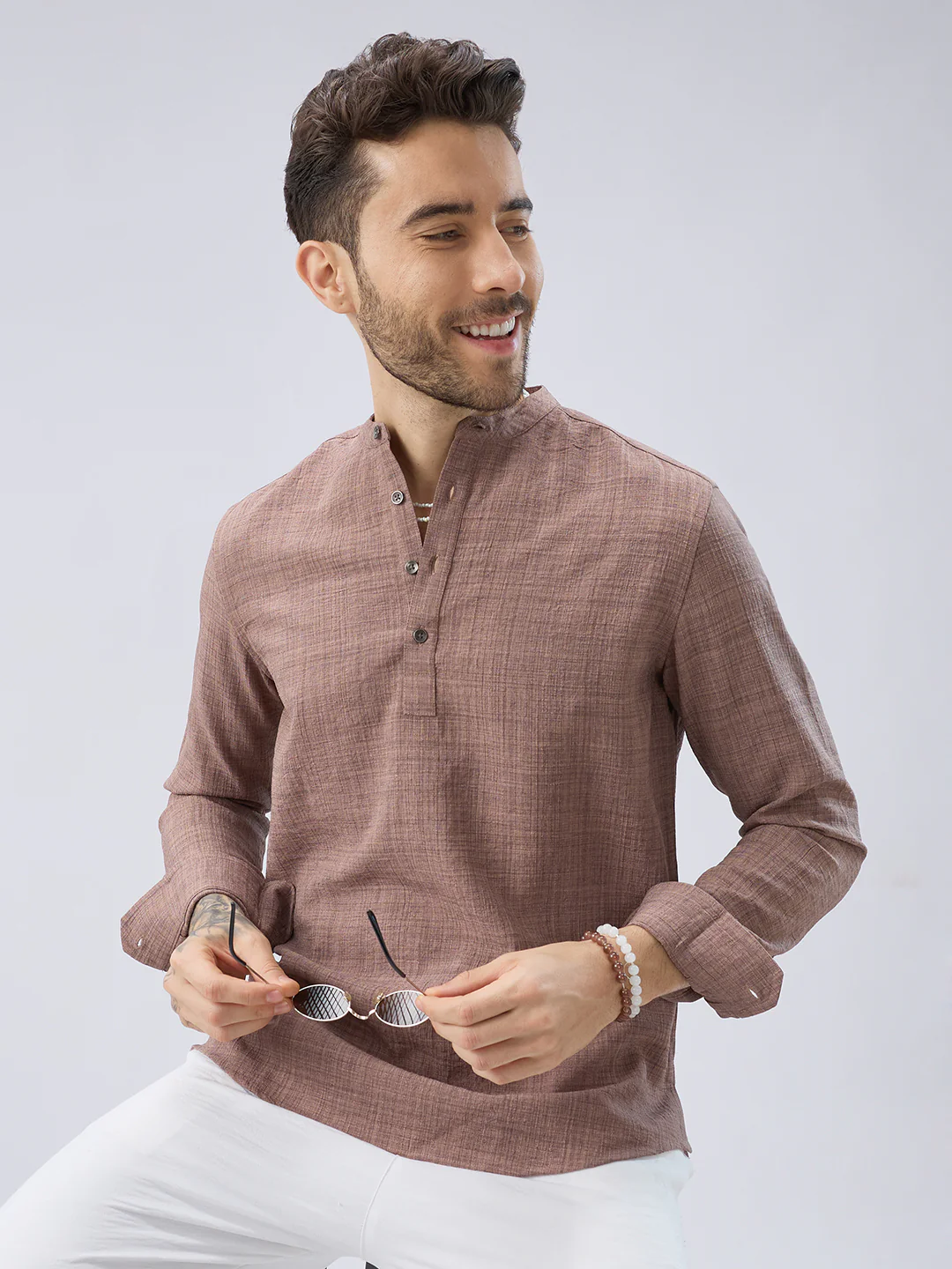 Beaver Brown Slub Textured Kurta - Image 4