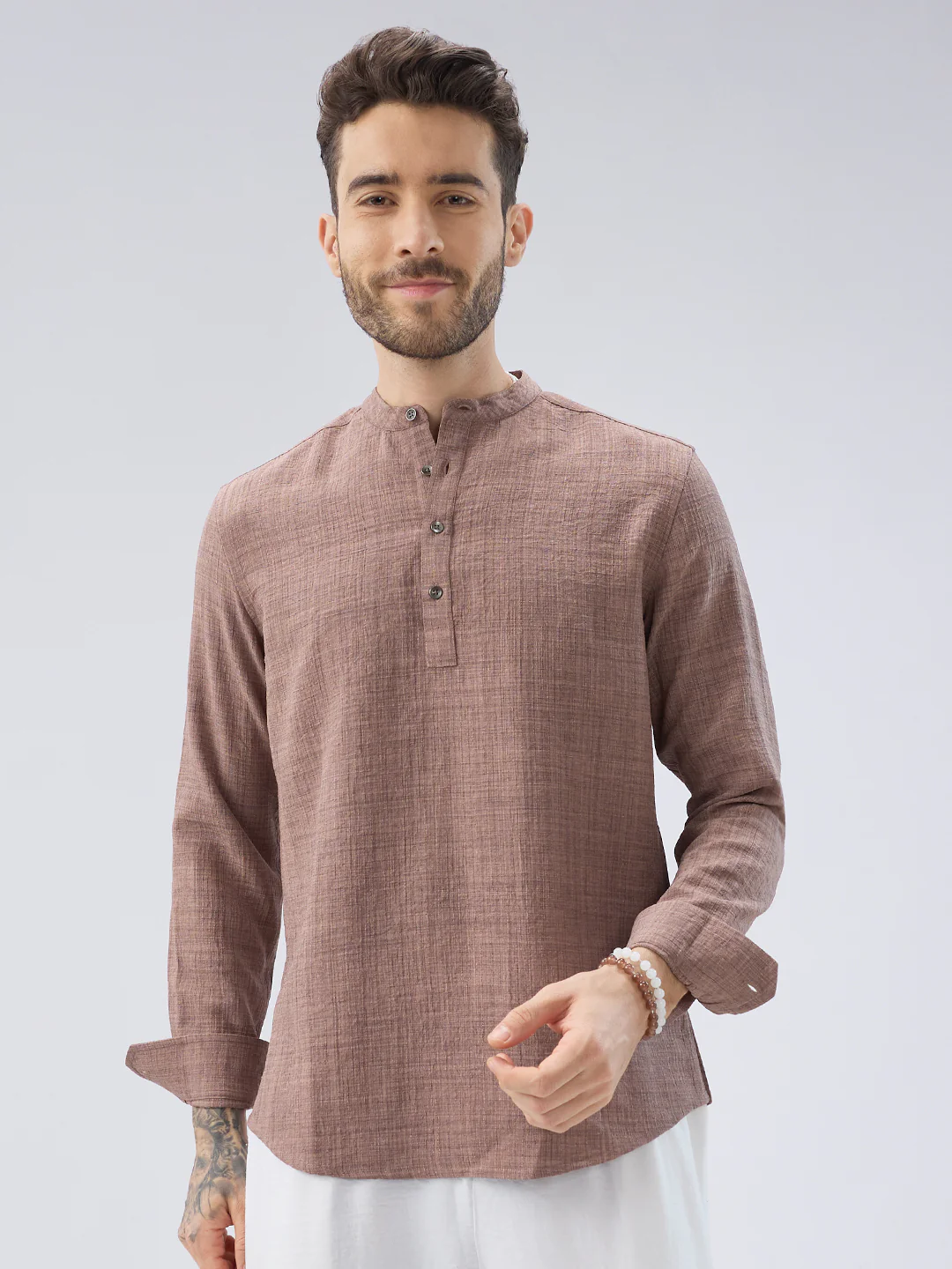 Beaver Brown Slub Textured Kurta - Image 5