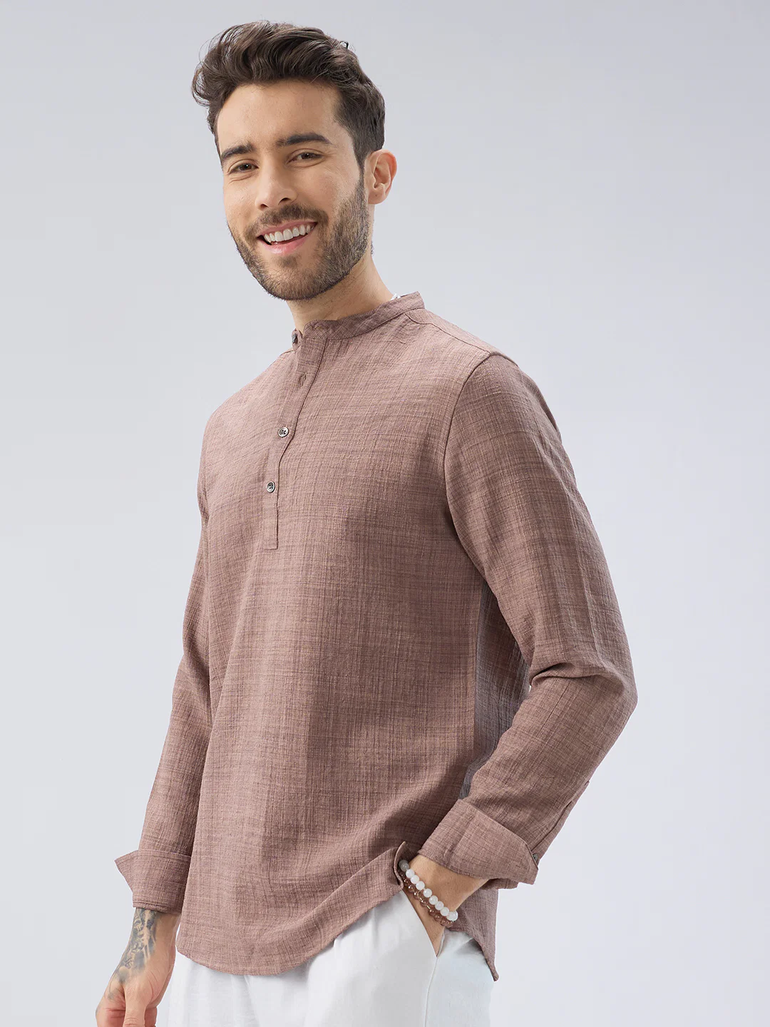 Beaver Brown Slub Textured Kurta - Image 6
