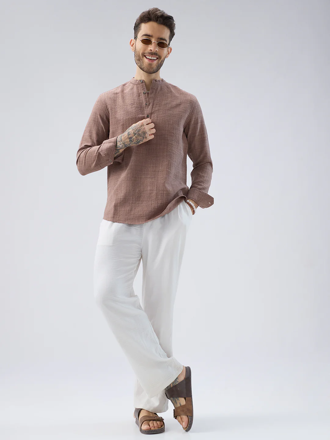 Beaver Brown Slub Textured Kurta - Image 9