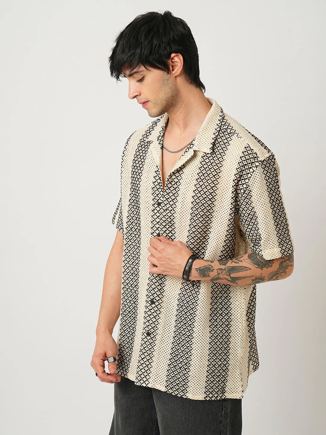 Beige & Black Crochet Oversized Shirt - Image 5