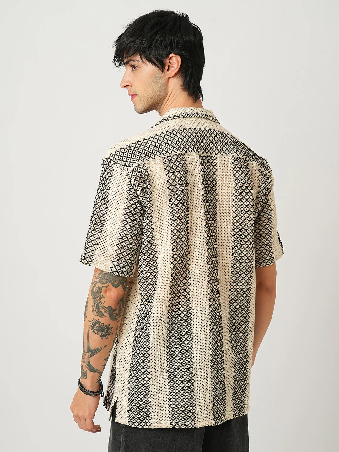 Beige & Black Crochet Oversized Shirt - Image 6