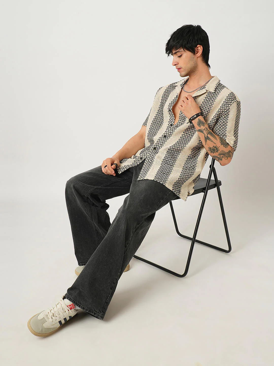 Beige & Black Crochet Oversized Shirt - Image 7