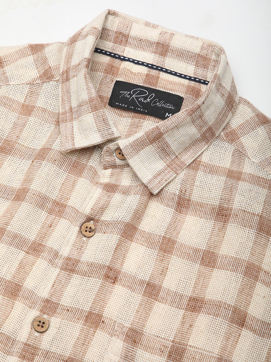 Beige & Brown Buffalo Checked Burlap Shirt - Image 3