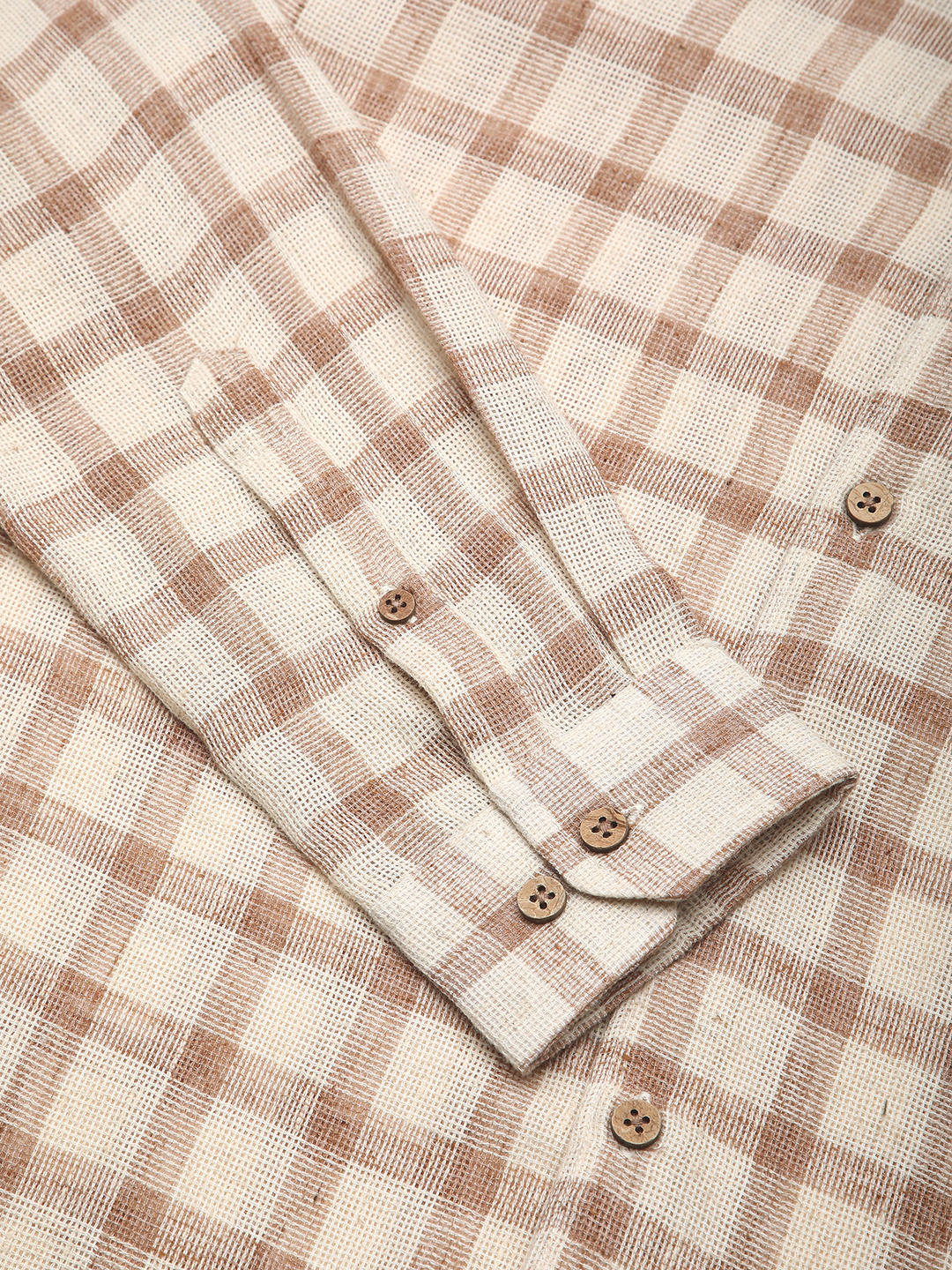 Beige & Brown Buffalo Checked Burlap Shirt - Image 8