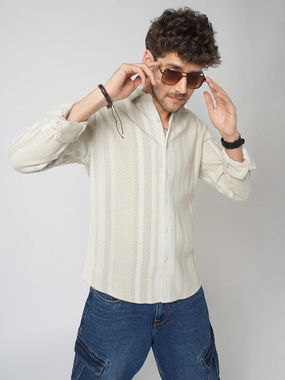 Beige Blaze Tweed Stripes Shirt - Image 2
