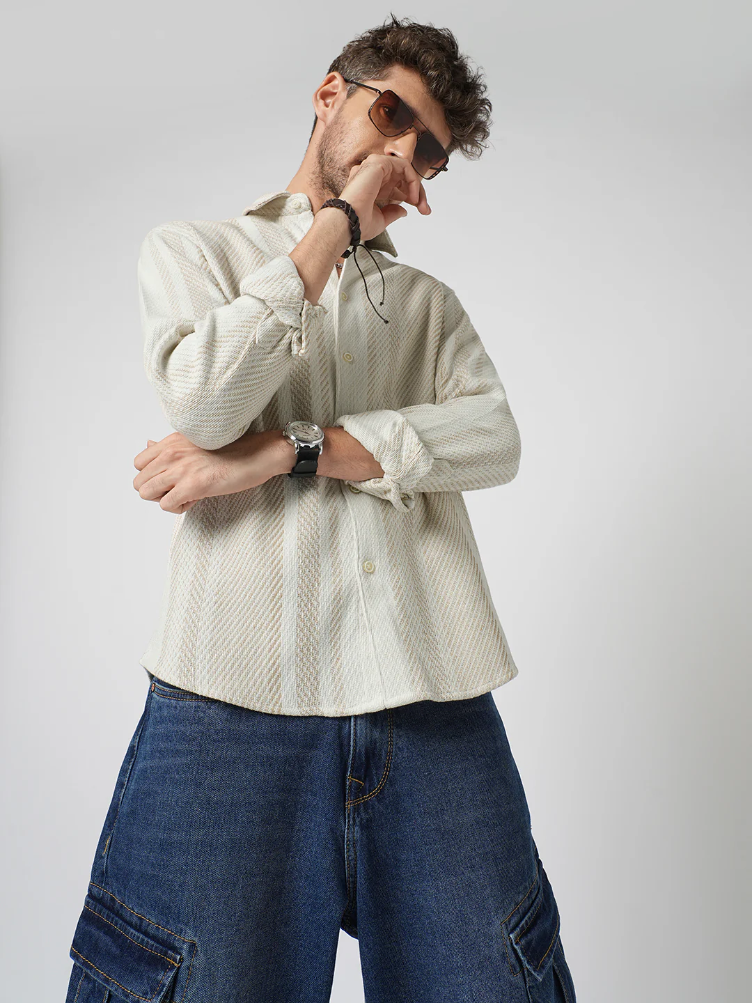 Beige Blaze Tweed Stripes Shirt - Image 4
