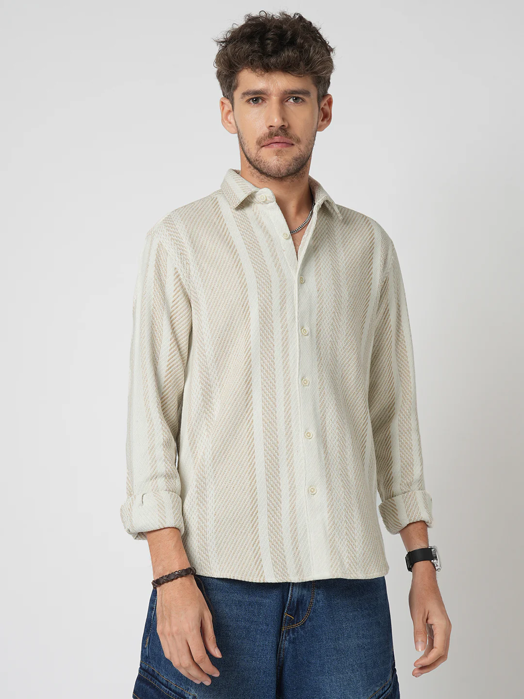 Beige Blaze Tweed Stripes Shirt - Image 5