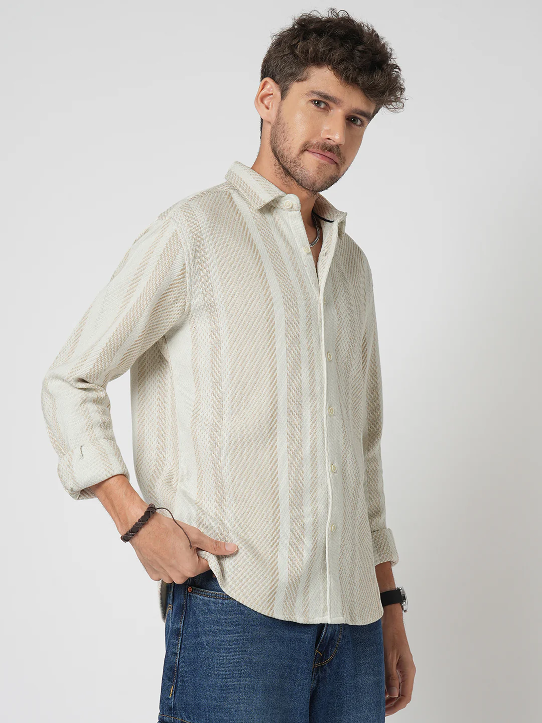 Beige Blaze Tweed Stripes Shirt - Image 6